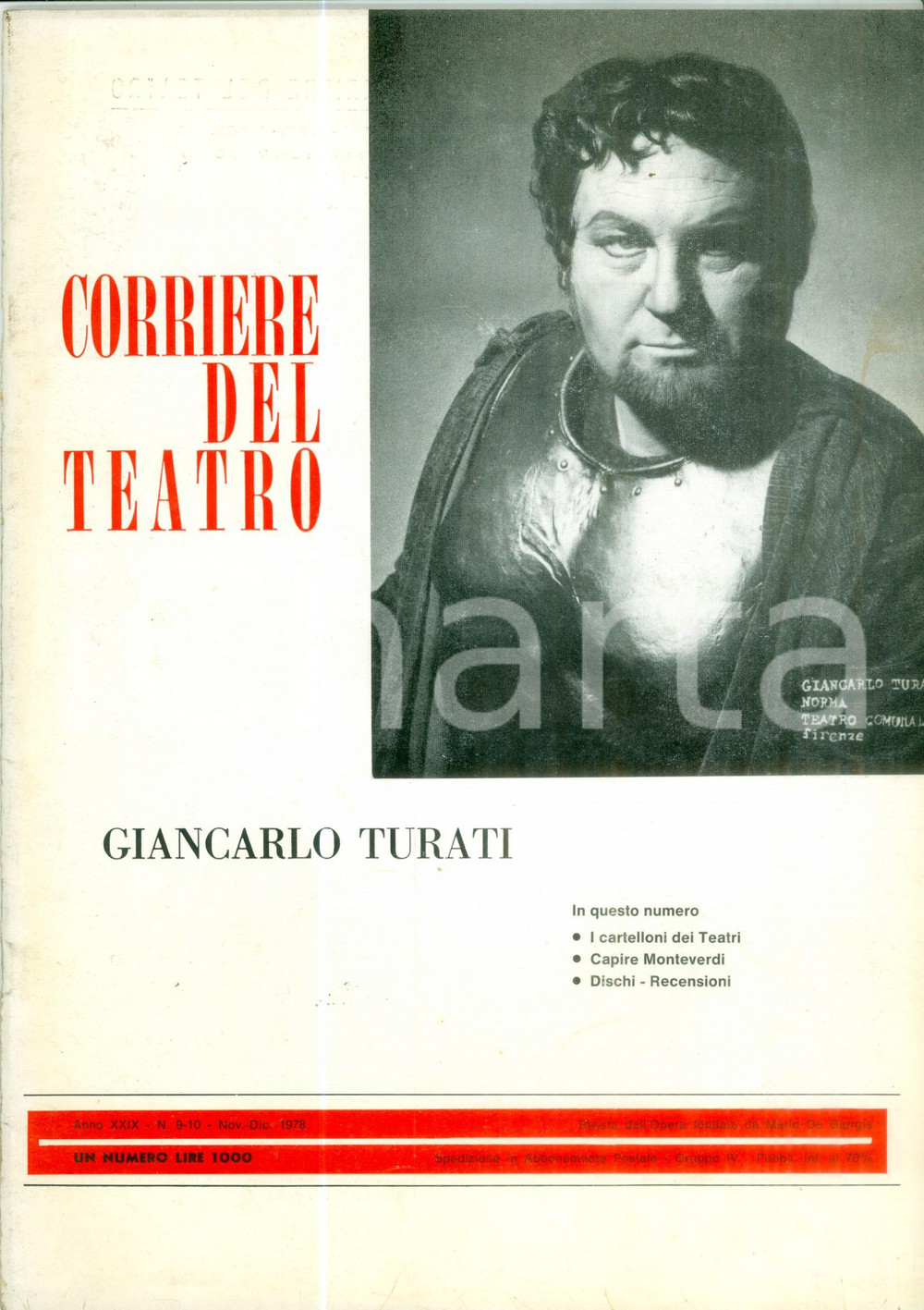 Giornale, rivista storica 1978 CORRIERE DEL TEATRO Giancarlo TURATI Capire MONTEVERDI Rivista ILLUSTRATA 1