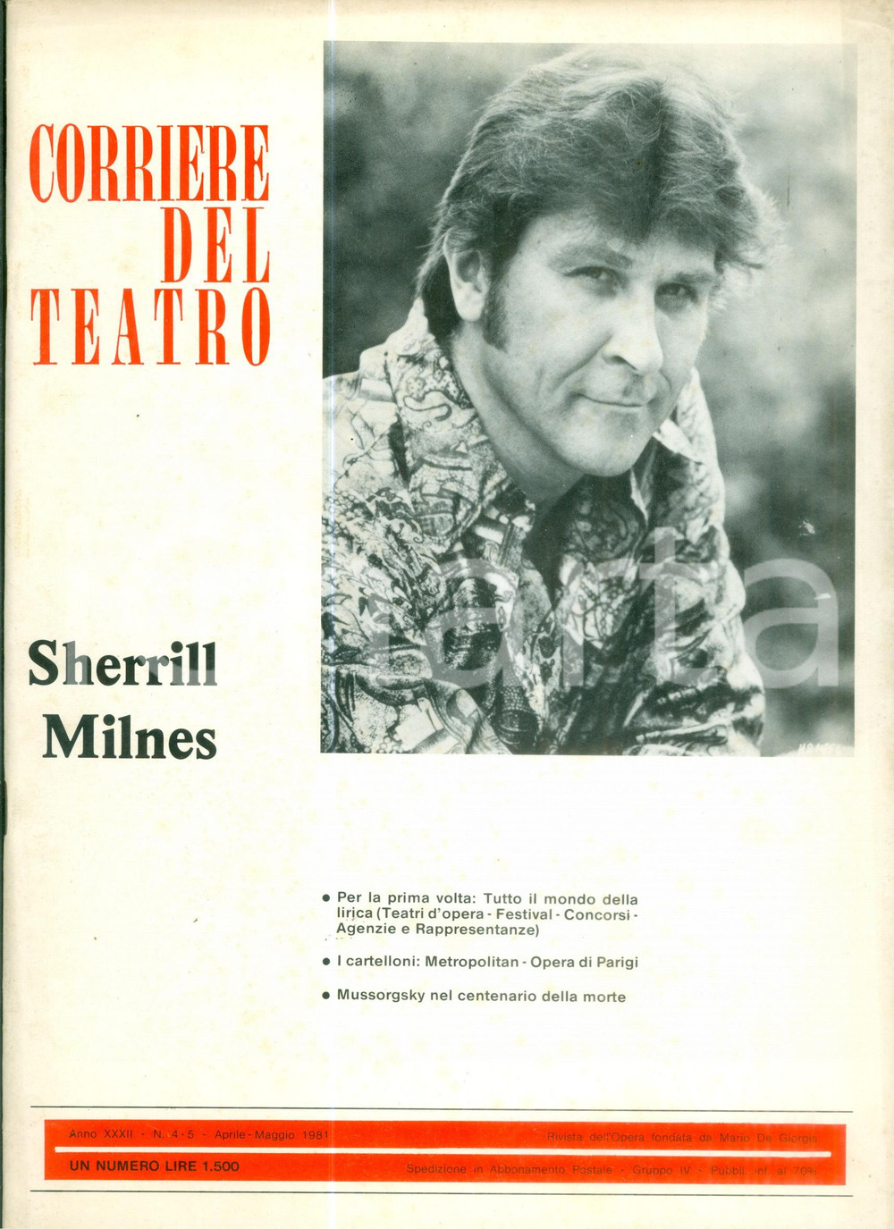 Giornale, rivista storica 1981 CORRIERE DEL TEATRO Sherrill MILNES Tutto il mondo della lirica ILLUSTRATO 1