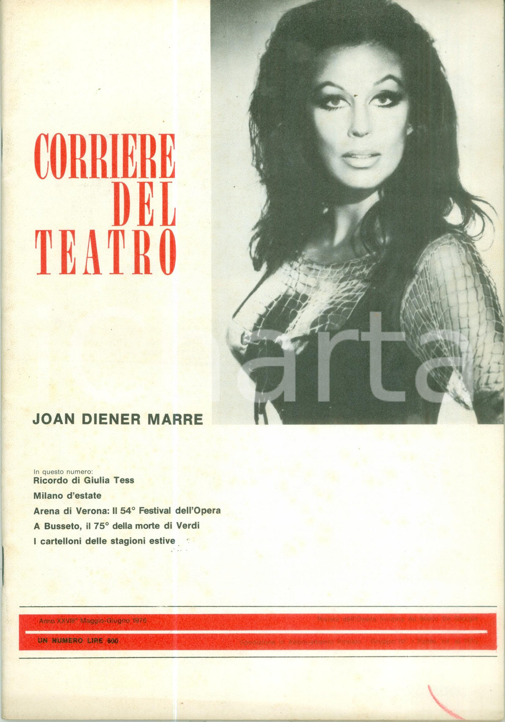 Giornale, rivista storica 1976 CORRIERE DEL TEATRO Joan DIENER MARRE Ricordo di Giulia TESS Rivista 1