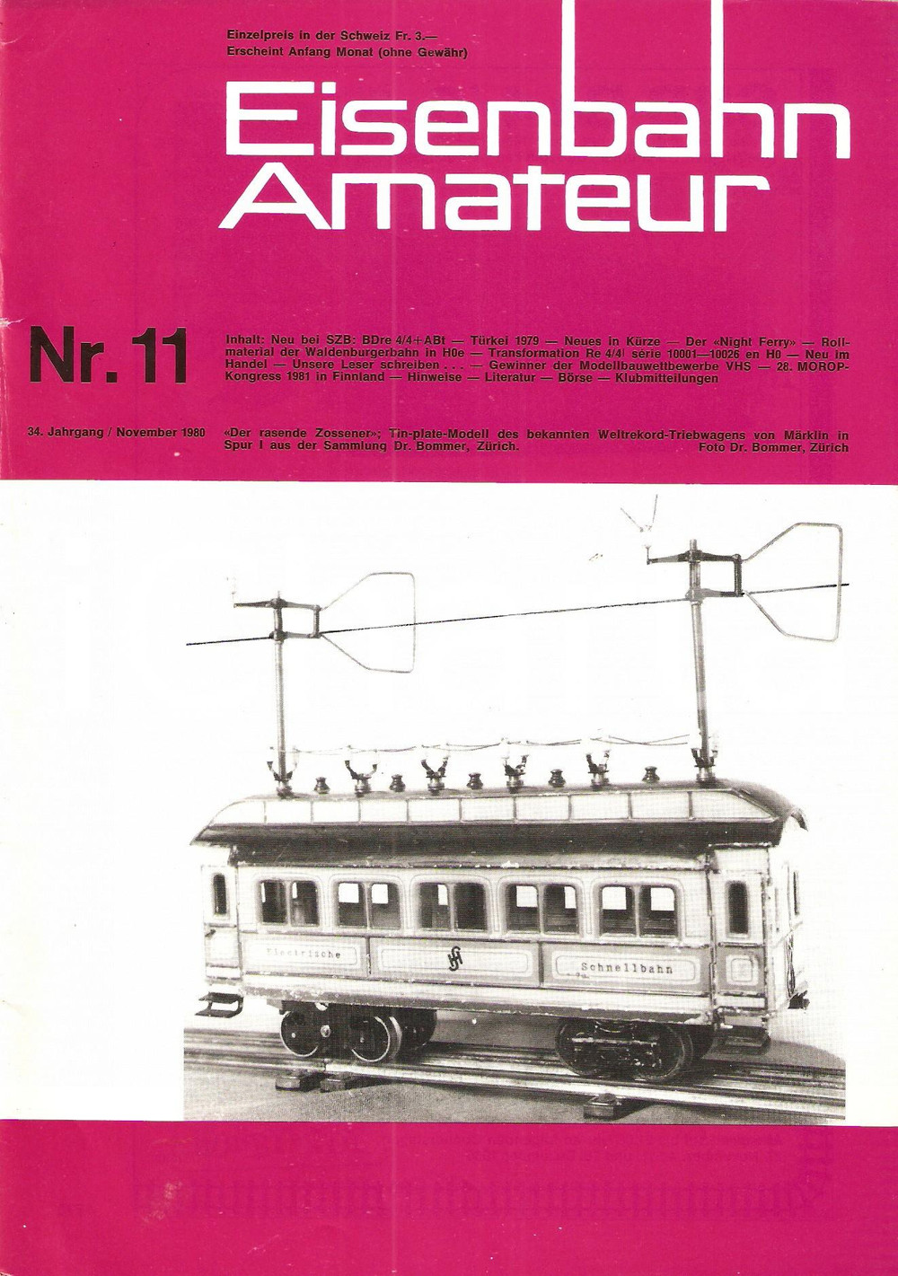 Giornale, rivista storica 1980 EISENBAHN AMATEUR n. 11 SZB  BDre 4/4+ABt Rivista ILLUSTRATA 1
