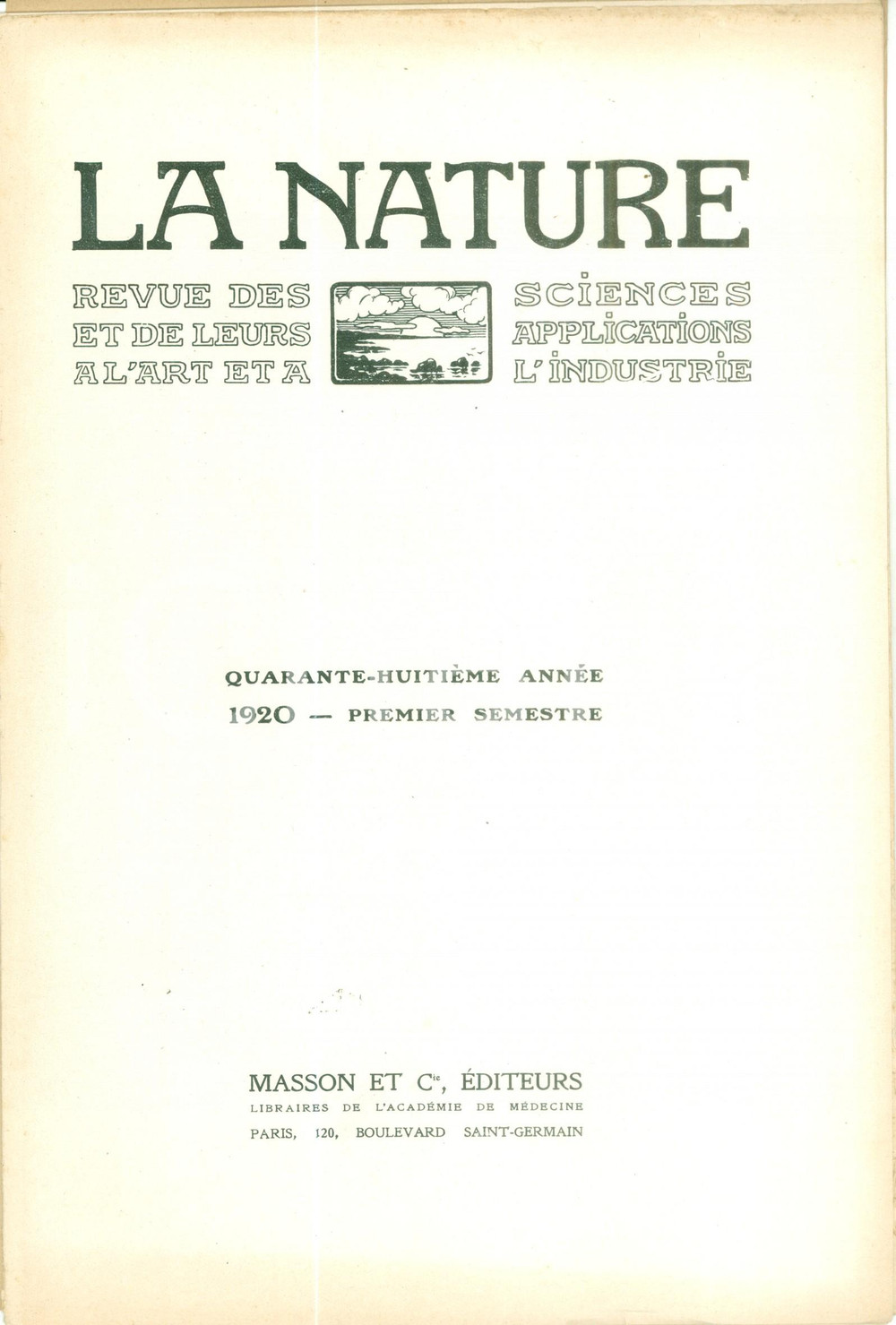 Giornale, rivista storica 1920 LA NATURE Indici 48Â° annata Revue ILLUSTREE SCIENCE 1