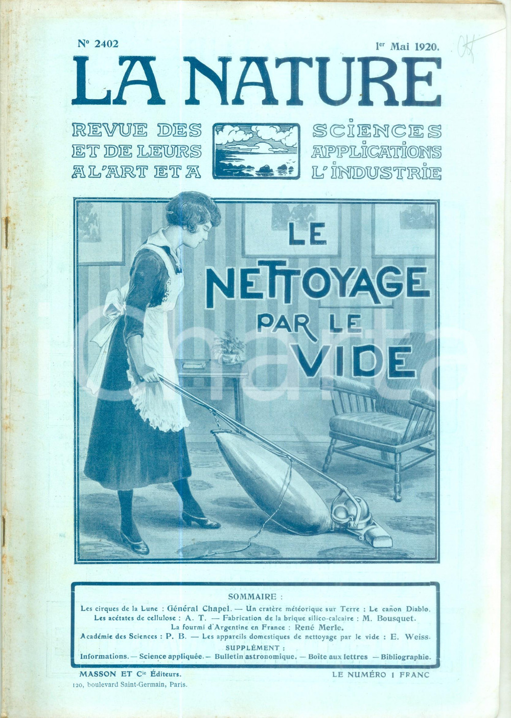 1920 LA NATURE Le nettoyage par le vide *Revue ILLUSTREE SCIENCE n. 2402