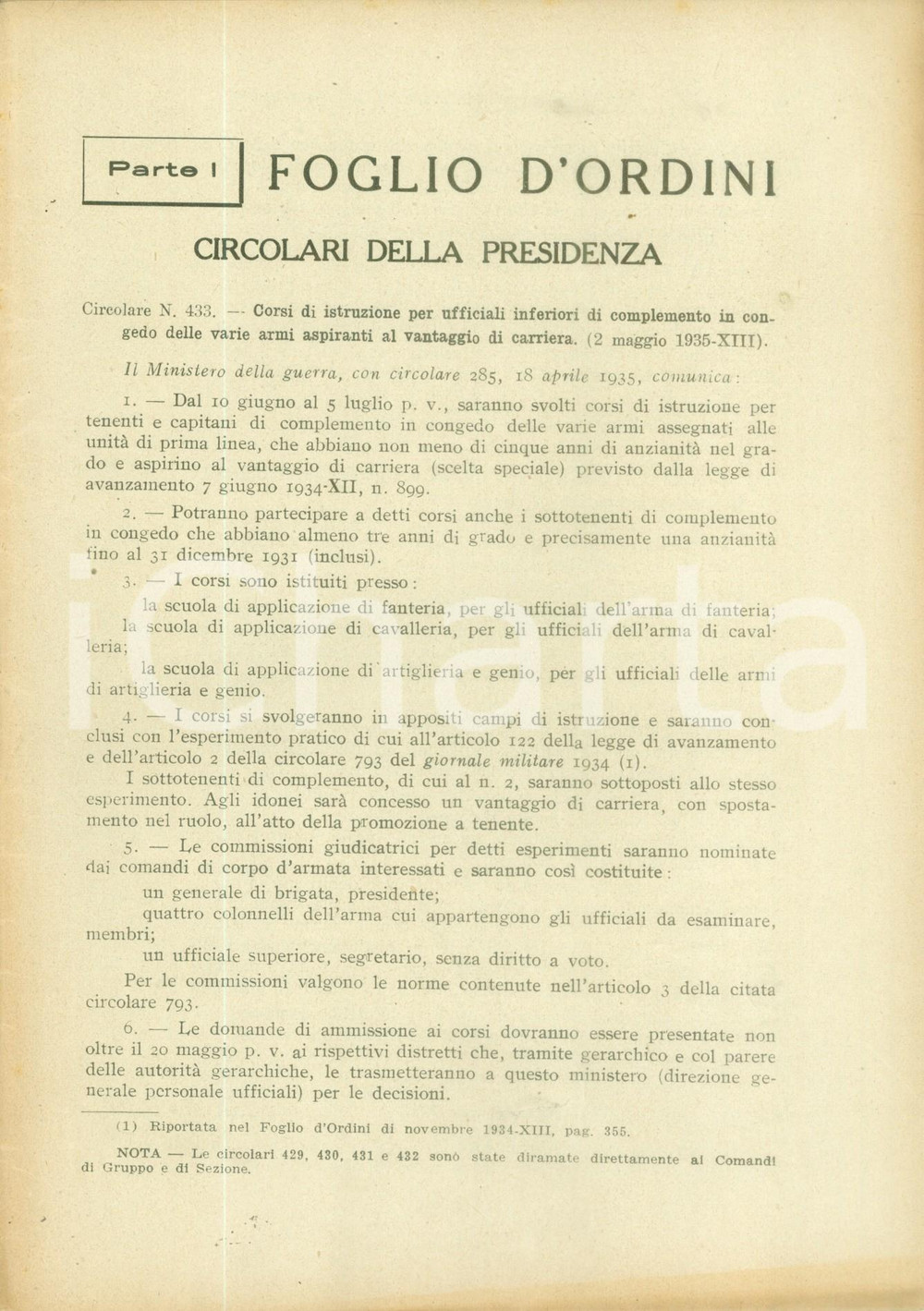 Documento originale, autentico 1935 ROMA U.N.U.C.I. Foglio d ordini VI Gli ex combattenti francesi in ITALIA 1