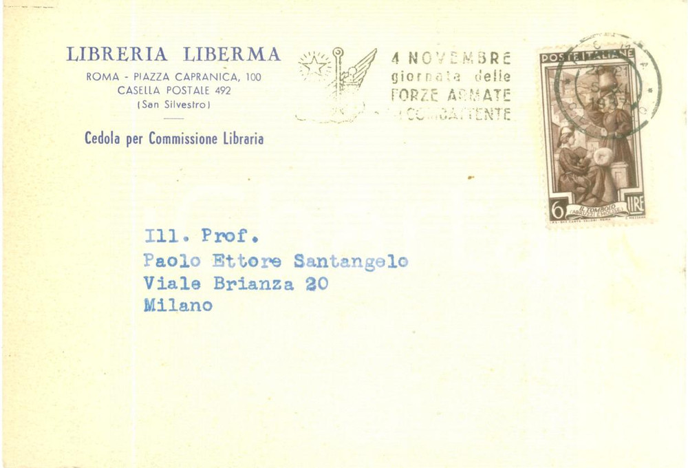 Cartolina originale da collezione 1957 ROMA Libreria LIBERMA Cedola per commissione libraria FG VG 1
