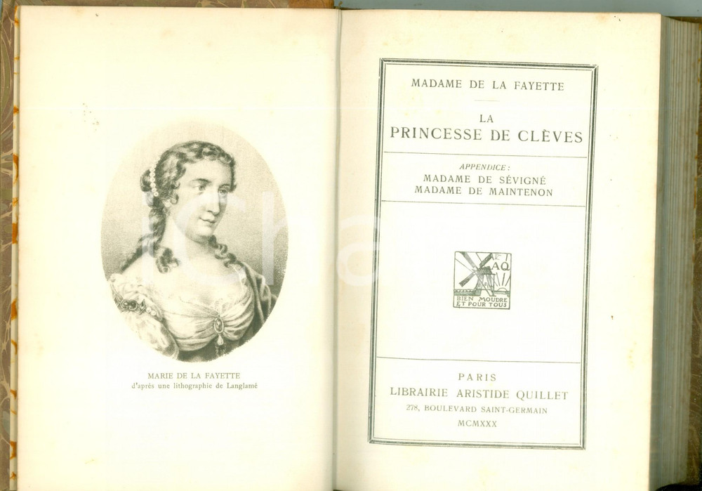 Libro, pubblicazione d epoca 1930 Madame DE LA FAYETTE La princesse de CLEVES Classiques QUILLET 1