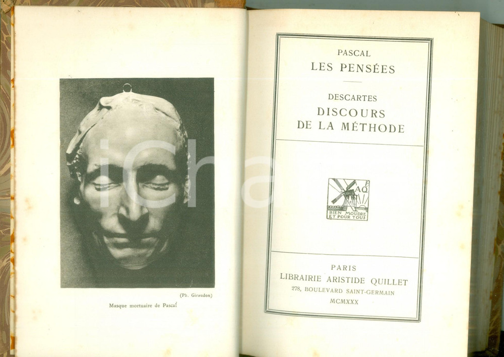 Libro, pubblicazione d epoca 1930 PASCAL Les pensÃ©es Descartes Discours sur la mÃ©thode Classiques QUILLET 1