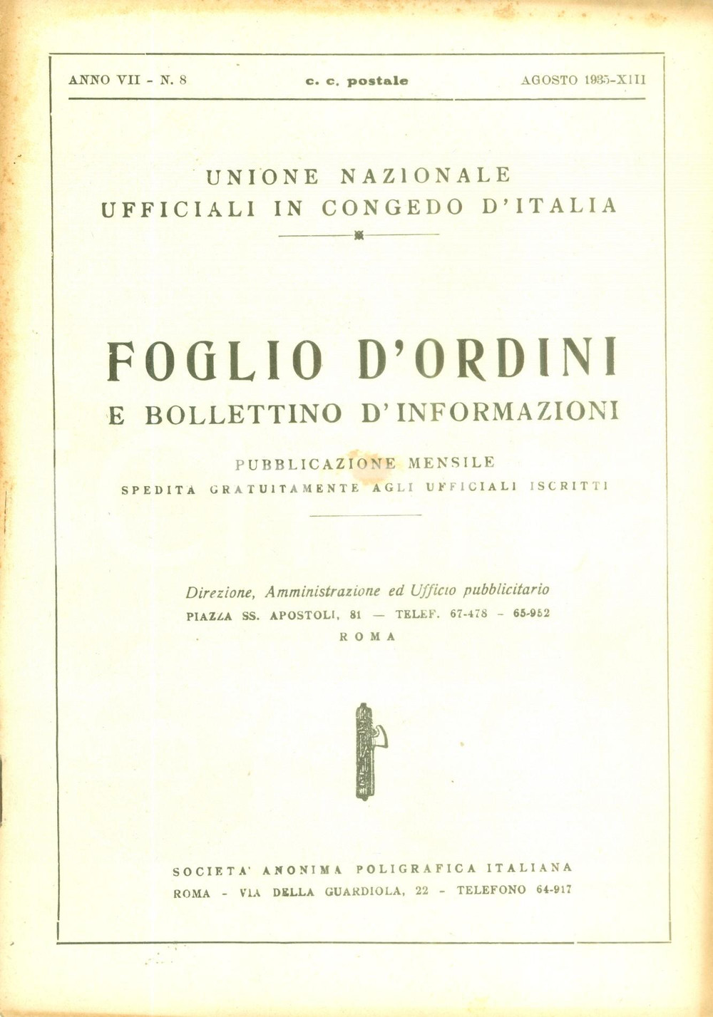 Documento originale, autentico 1935 ROMA U.N.U.C.I. Foglio d ordini Informazioni su avvenimenti di luglio 1
