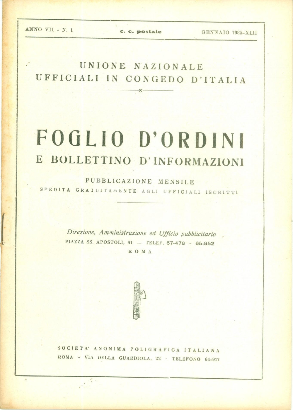 Documento originale, autentico 1935 ROMA U.N.U.C.I. Foglio d ordini Inaugurazione dei corsi premilitari 1