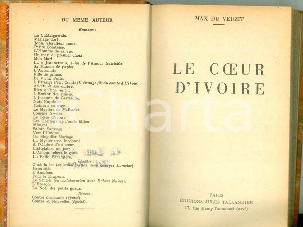 Libro, pubblicazione d epoca 1964 Max DU VEUZIT Le coeur d ivoire Edition Jules TALLANDIER 1