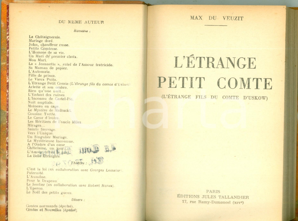 Libro, pubblicazione d epoca 1936 Max DU VEUZIT L Ã©trange petit comte Prima edizione Jules TALLANDIER 1
