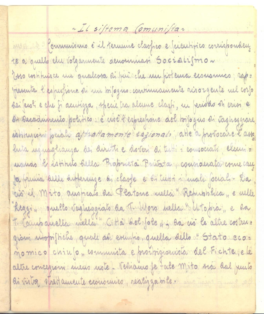 Documento originale, autentico 1943 TOBRUK Giuseppe BADIALI Il sistema comunista Appunti MANOSCRITTI 1