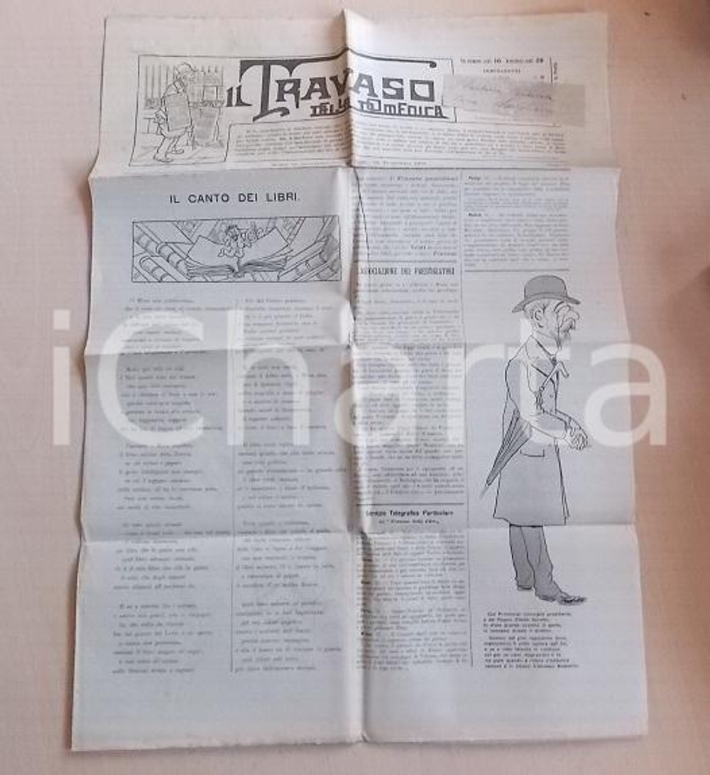 Giornale, rivista storica 1901 IL TRAVASO DELLA DOMENICA Il canto dei libri Giornale satirico ILLUSTRATO 1