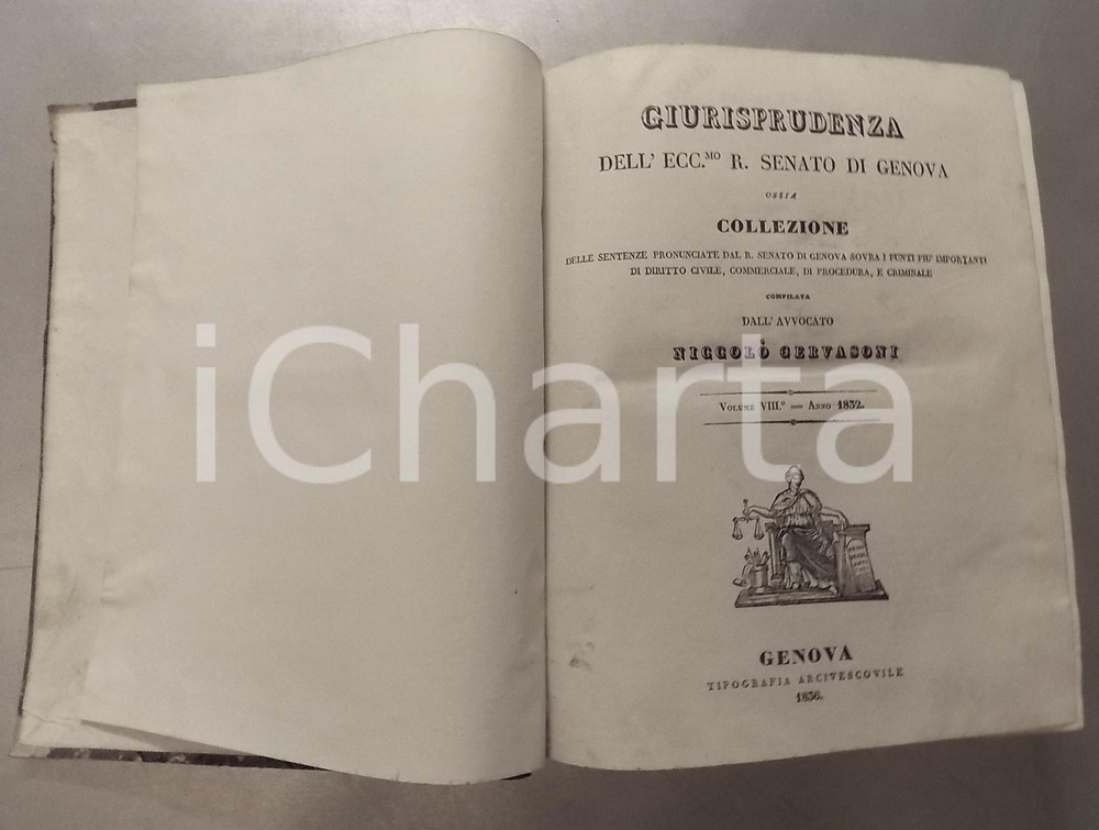 Libro, pubblicazione d epoca 1836 NiccolÃ² GERVASONI Senato di GENOVA Collezione sentenze Volume VIII 1