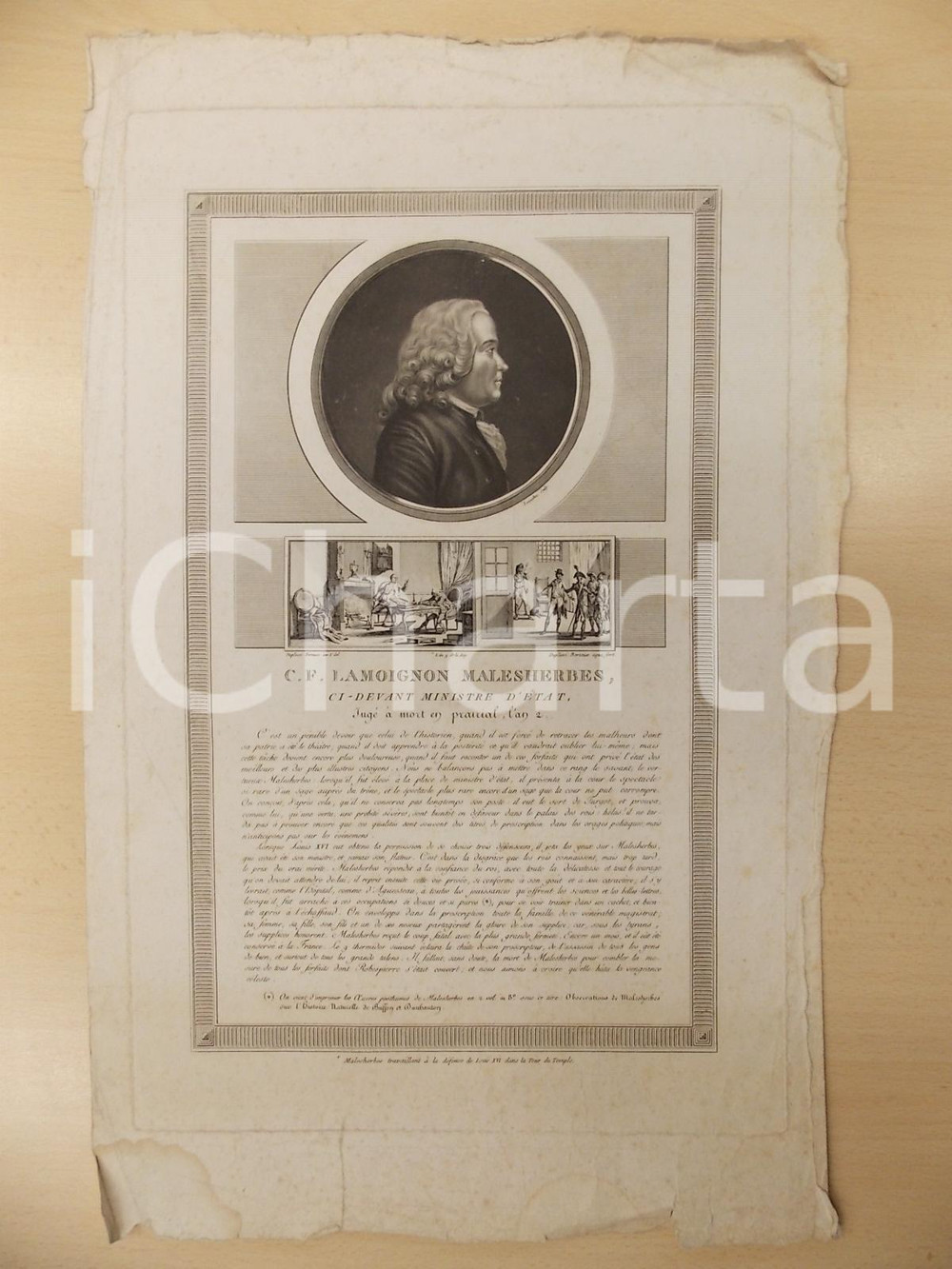 Stampa, bozzetto originale 1800 FRANCE GuillaumeChÃ©tien LAMOIGNON MALESHERBES jugÃ© a mort Stampa 1
