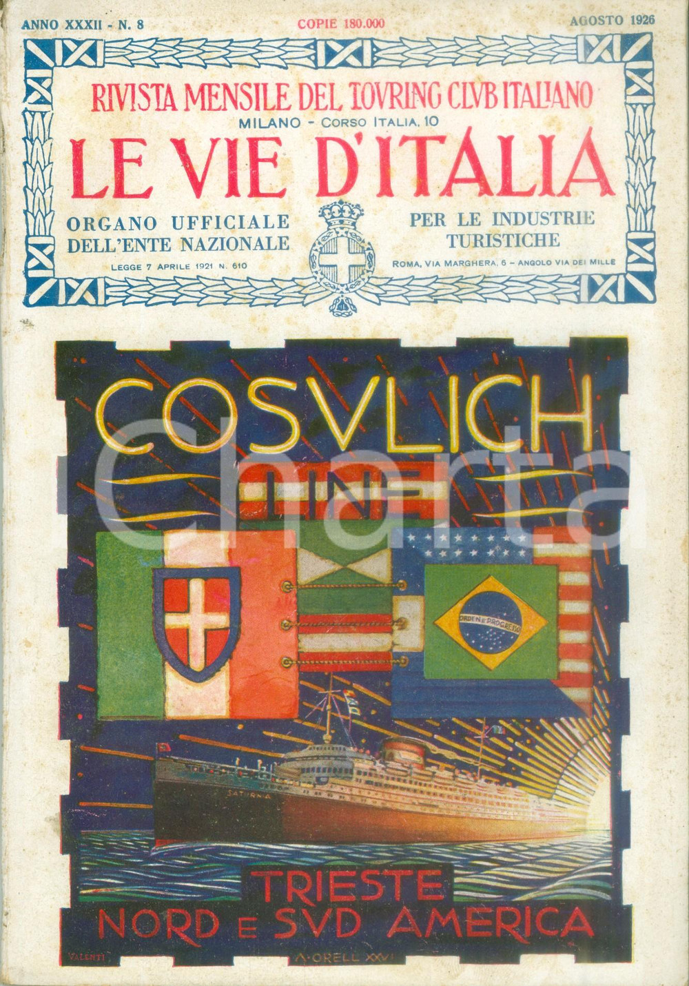 Giornale, rivista storica 1926 LE VIE D ITALIA TCI In CALABRIA col Touring Rodi poco nota Anno XXXII n. 8 1