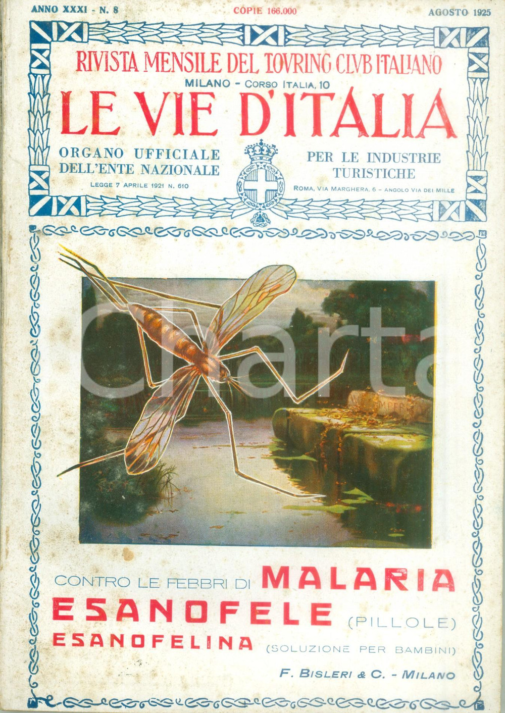 Giornale, rivista storica 1925 LE VIE D ITALIA TCI Emancipazione industriale MONTECATINI Anno XXXI n. 8 1