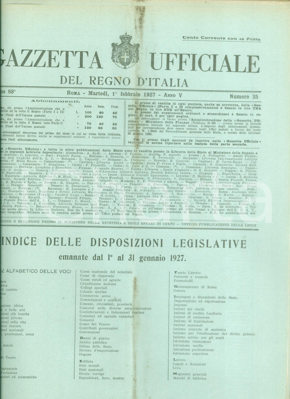 Documento originale, autentico 1927 GAZZETTA UFFICIALE Approvazione Statuto Regia UniversitÃ  di Padova Indici 1