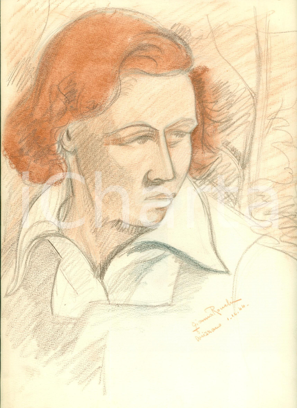 Stampa, bozzetto originale 1944 STUDIO DI DONNA Disegno originale pittrice Gianna RONCHI pastello AUTOGRAFO 1