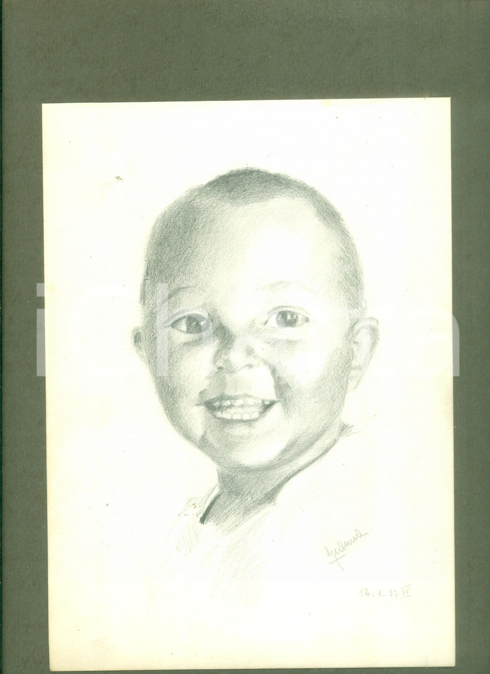 Stampa, bozzetto originale 1937 Disegno originale pittrice Gianna RONCHI a matita AUTOGRAFO Studio bambino 1