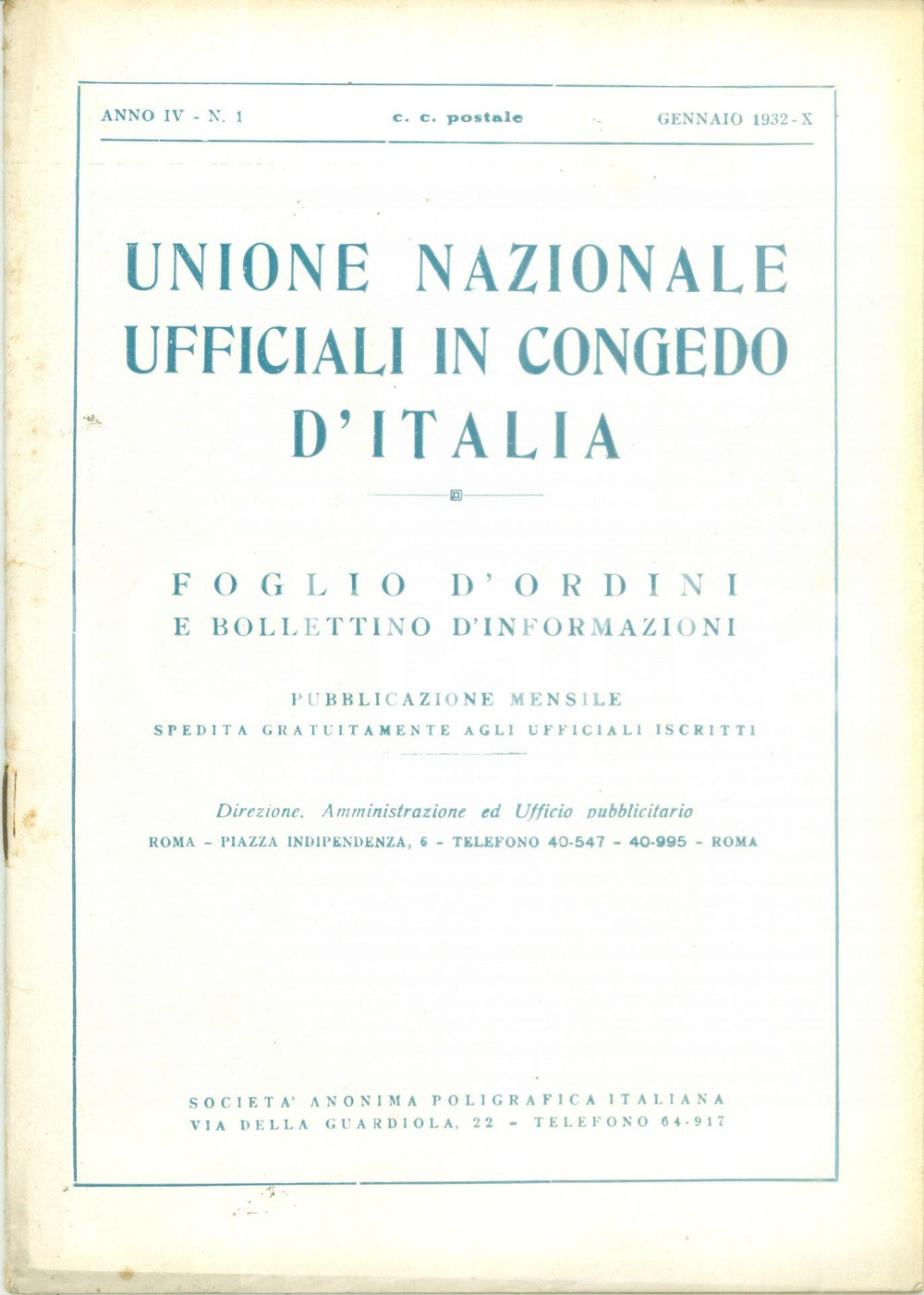 Documento originale, autentico 1932 ROMA U.N.U.C.I. Foglio d ordini Inaugurazione dei corsi di Istruzione 1
