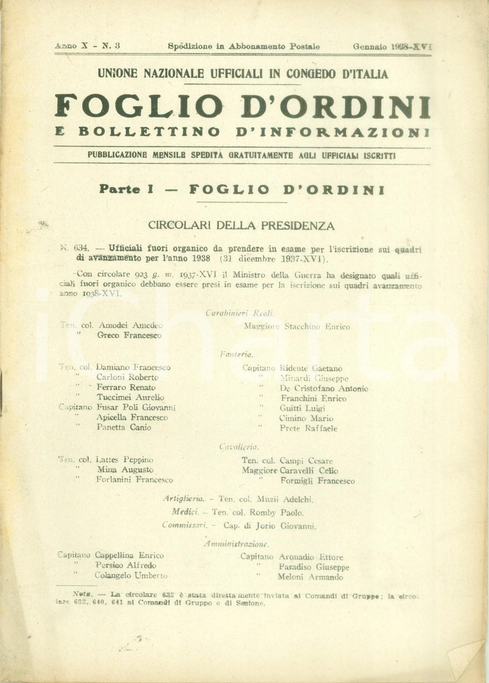 Documento originale, autentico 1937 ROMA U.N.U.C.I. Foglio d ordini Comunicazioni e circolari 1