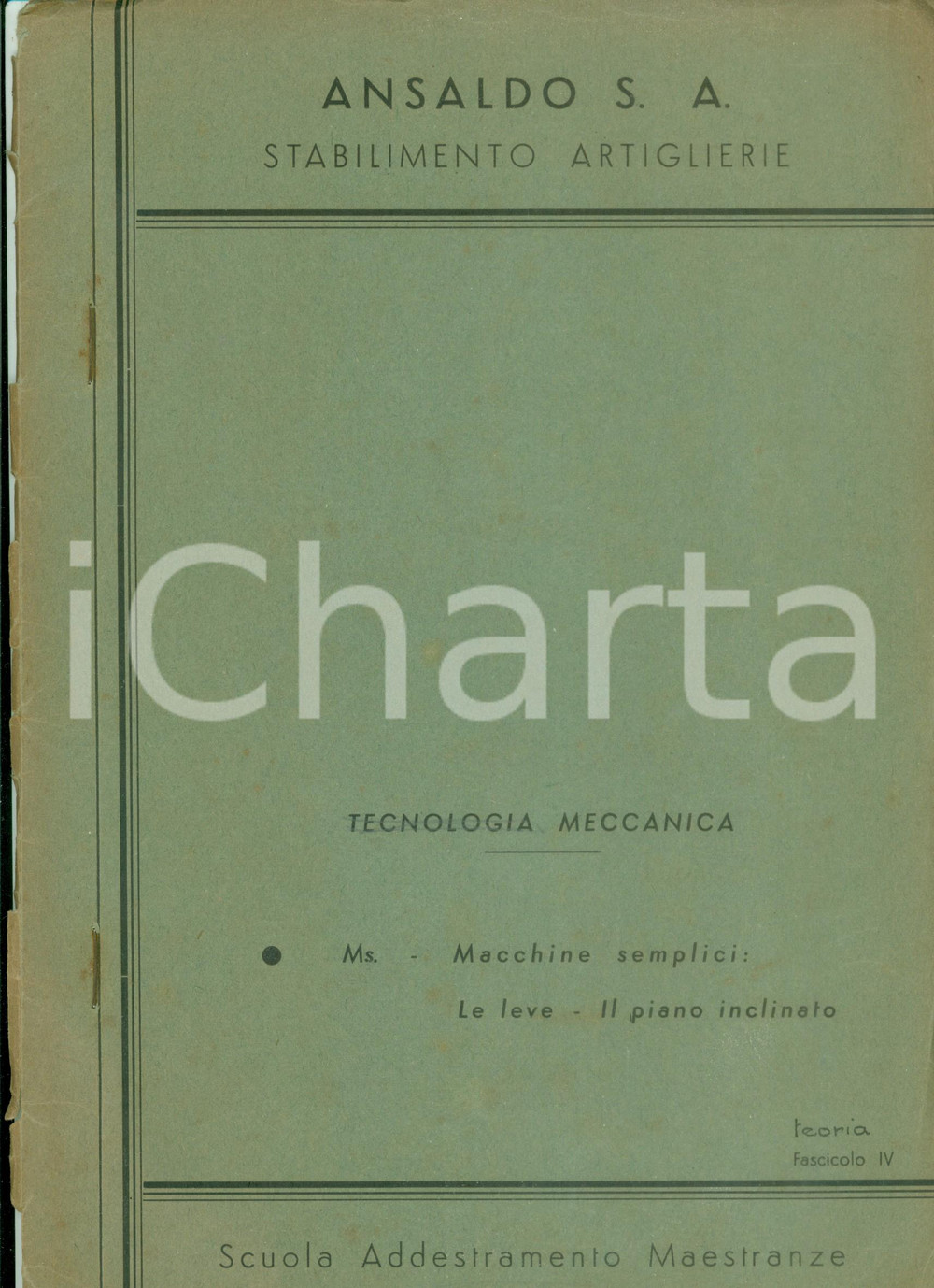 Libro, pubblicazione d epoca 1940 ca GENOVA ANSALDO Stabilimento artiglierie Tecnologia meccanica Fasc. IV 1
