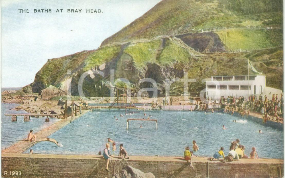 Cartolina originale da collezione 1953 BRAY IRLANDA Tuffi e bagni a BRAY HEAD Cartolina postale FP NV 1