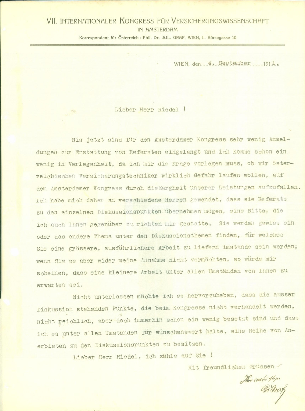 Documento originale, autentico 1911 WIEN VII Internationaler Kongress Versicherungswissenschaft in AMSTERDAM 1
