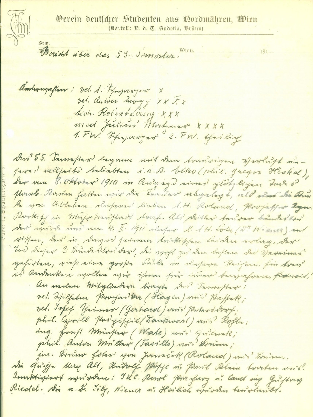 Documento originale, autentico 1910 WIEN Verein Deutscher Studenten aus Nordmahren Lettera commerciale 1
