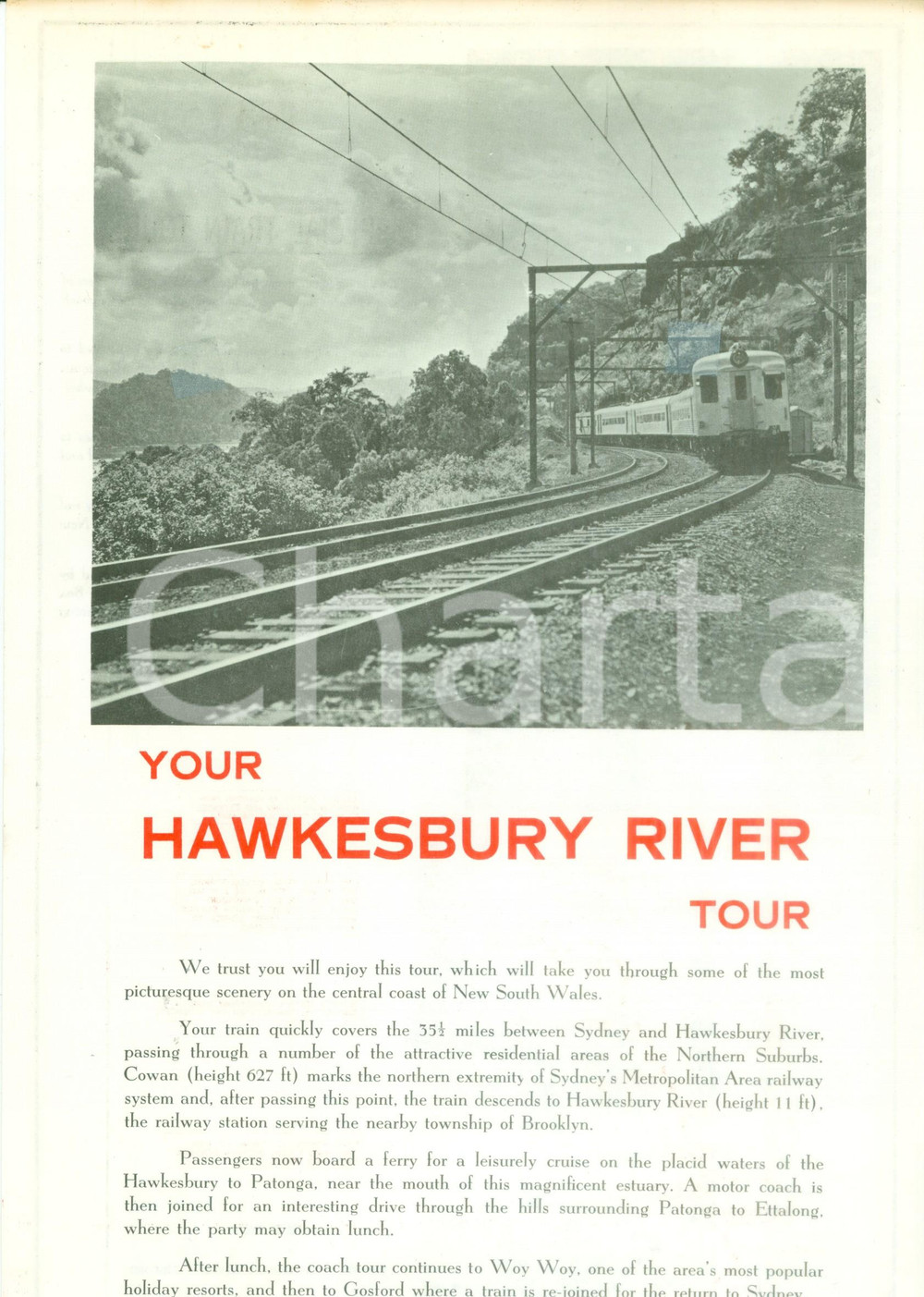 Materiale pubblicitario d’epoca 1975 AUSTRALIA New South Wales Railways Hawkesbury River Tour Mappa ILLUSTRATA 1