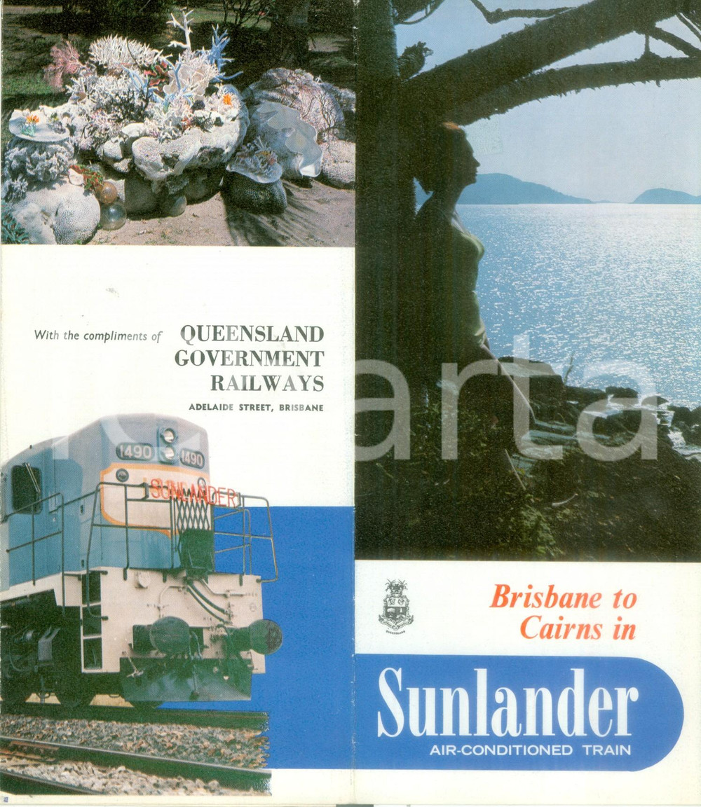 Materiale pubblicitario d’epoca 1975 ca AUSTRALIA Queensland Railways Treno SUNLANDER Opuscolo ILLUSTRATO 1