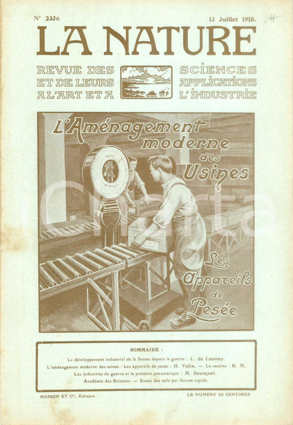 Giornale, rivista storica 1918 LA NATURE L amÃ©nagement moderne des usines Revue nÂ° 2336 1