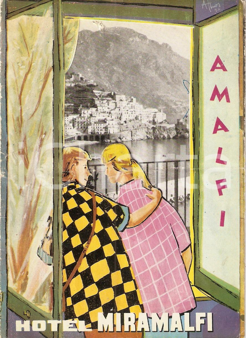 Materiale pubblicitario d’epoca 1957 AMALFI SA Hotel MIRAMALFI Pieghevole illustrato 1