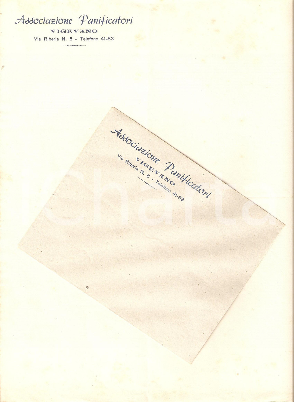 Oggetto da collezione cartaceo 1955 ca VIGEVANO PV Associazione Panificatori Busta e carta intestata 1