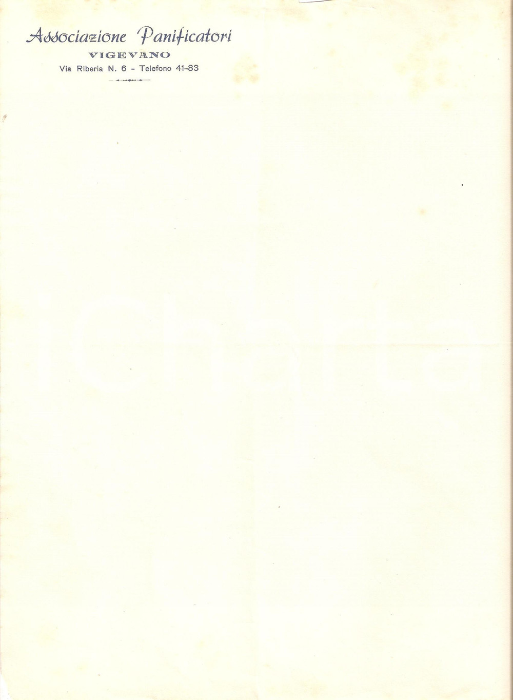 Oggetto da collezione cartaceo 1955 ca VIGEVANO PV Associazione Panificatori Carta intestata 1