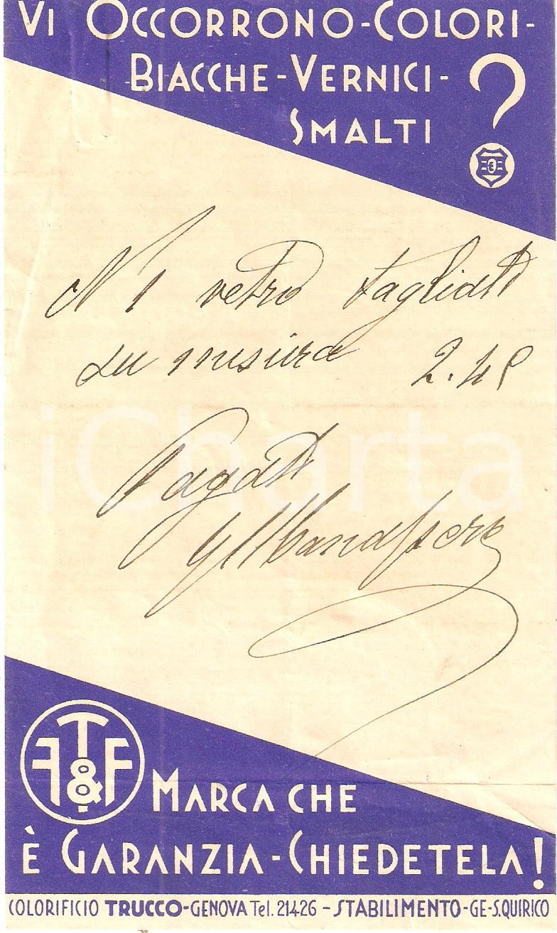 Materiale pubblicitario d’epoca 1955 ca GENOVA Colorificio TRUCCO Biacche Vernici Smalti Carta intestata 1