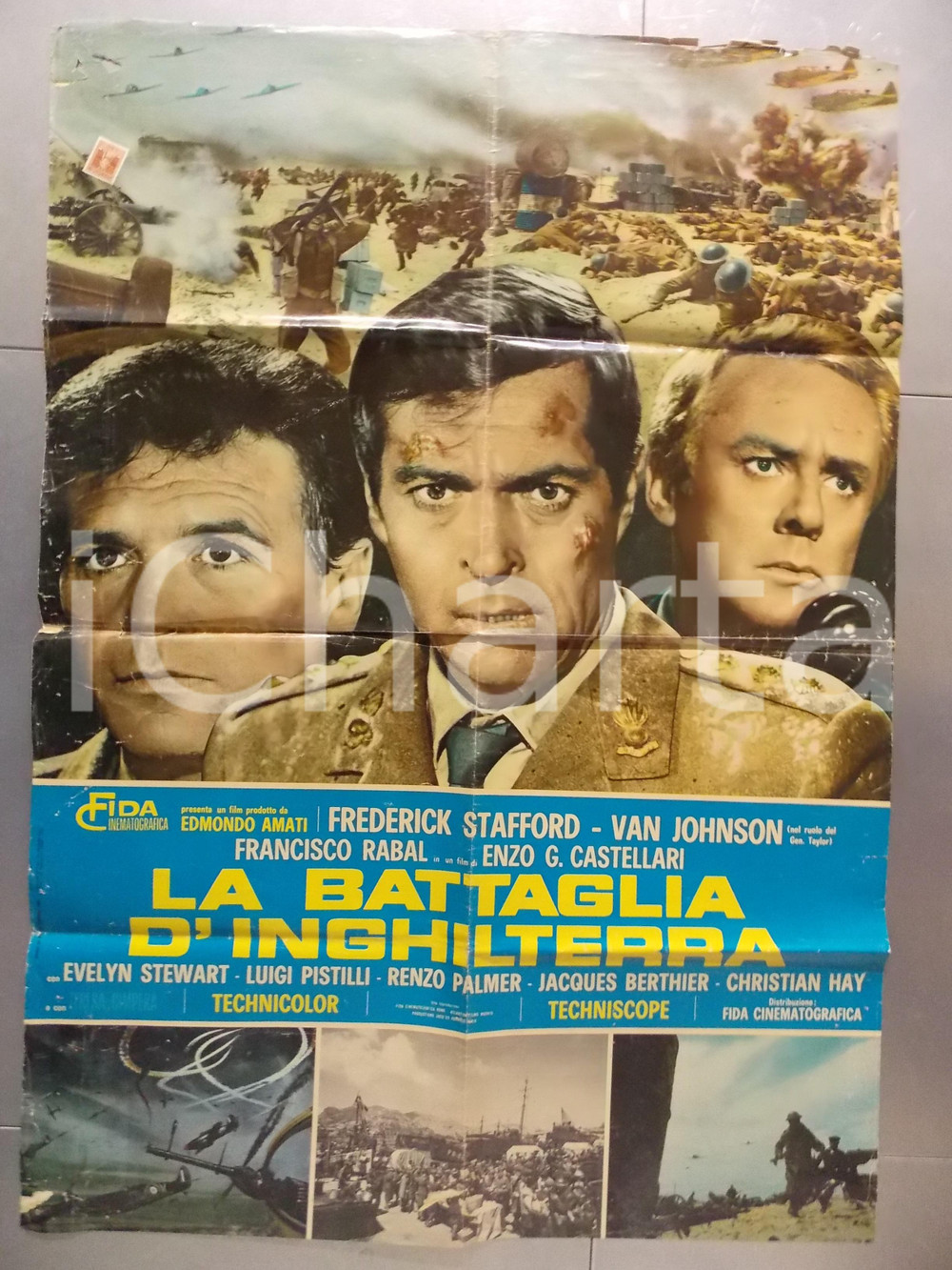 Oggetto da collezione cartaceo 1969 BATTAGLIA D INGHILTERRA Enzo G. CASTELLARI Manifesto 65x95 cm DANNEGGIATO 1
