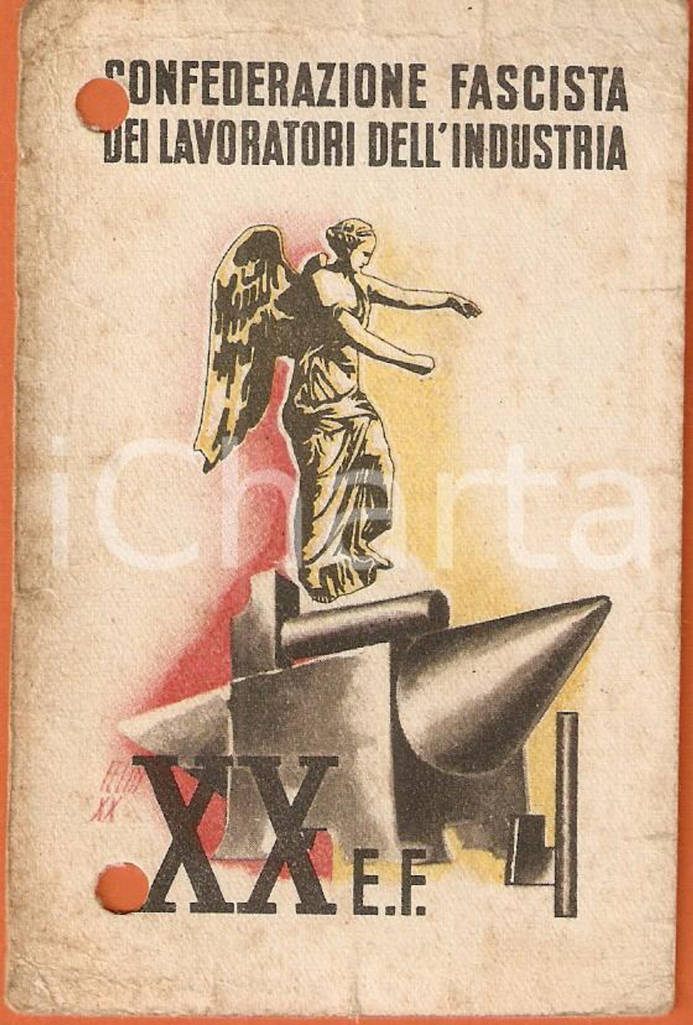 Oggetto da collezione cartaceo 1942 MILANO Conf. Fascista Lavoratori Industria Sindacato Metalmeccanici TESSERA 1