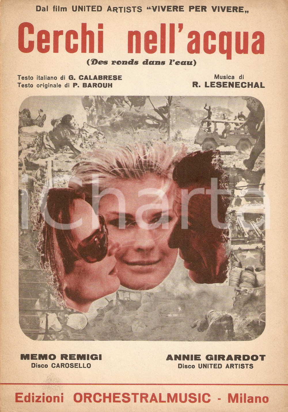 Oggetto da collezione cartaceo 1967 Memo REMIGI Annie GIRARDOT Cerchi nell acqua VIVERE PER VIVERE Spartito 1