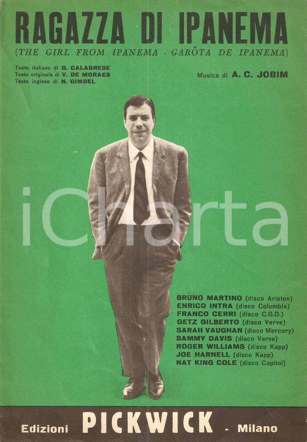 Oggetto da collezione cartaceo 1971 Bruno MARTINO Ragazza di Ipanema Spartito Edizioni PICKWICK  MILANO 1