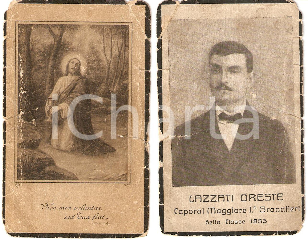 Oggetto da collezione cartaceo 1925 ca GRANATIERI Caporal Maggiore Oreste LAZZATI Requiem Santino DANNEGGIATO 1