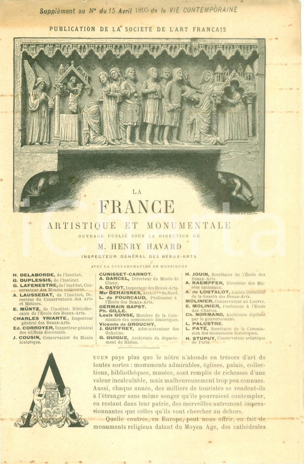 Giornale, rivista storica 1895 SociÃ©tÃ© de l Art FranÃ§ais La FRANCE artistique Opuscolo ILLUSTRATO 1