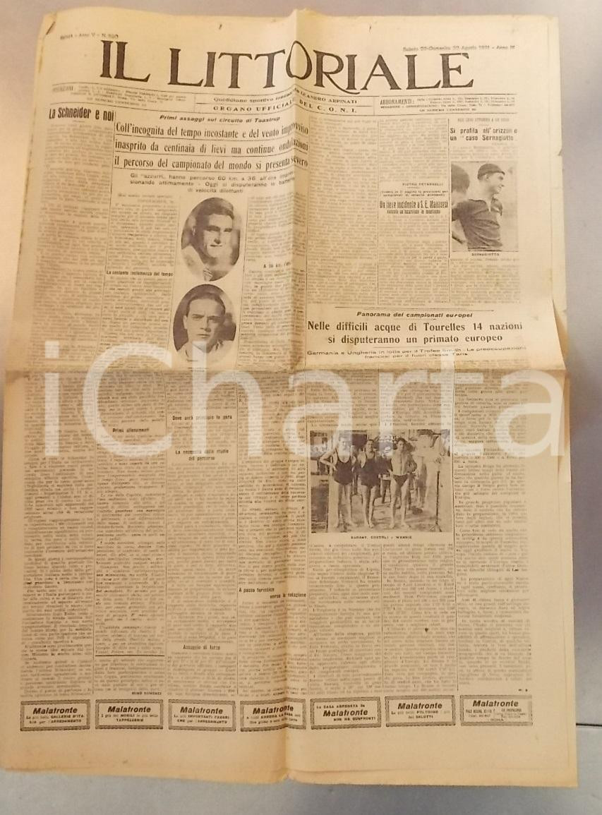 Giornale, rivista storica 1931 IL LITTORIALE Gare ciclistiche a TAASTRUP con incognita del tempo Giornale 1
