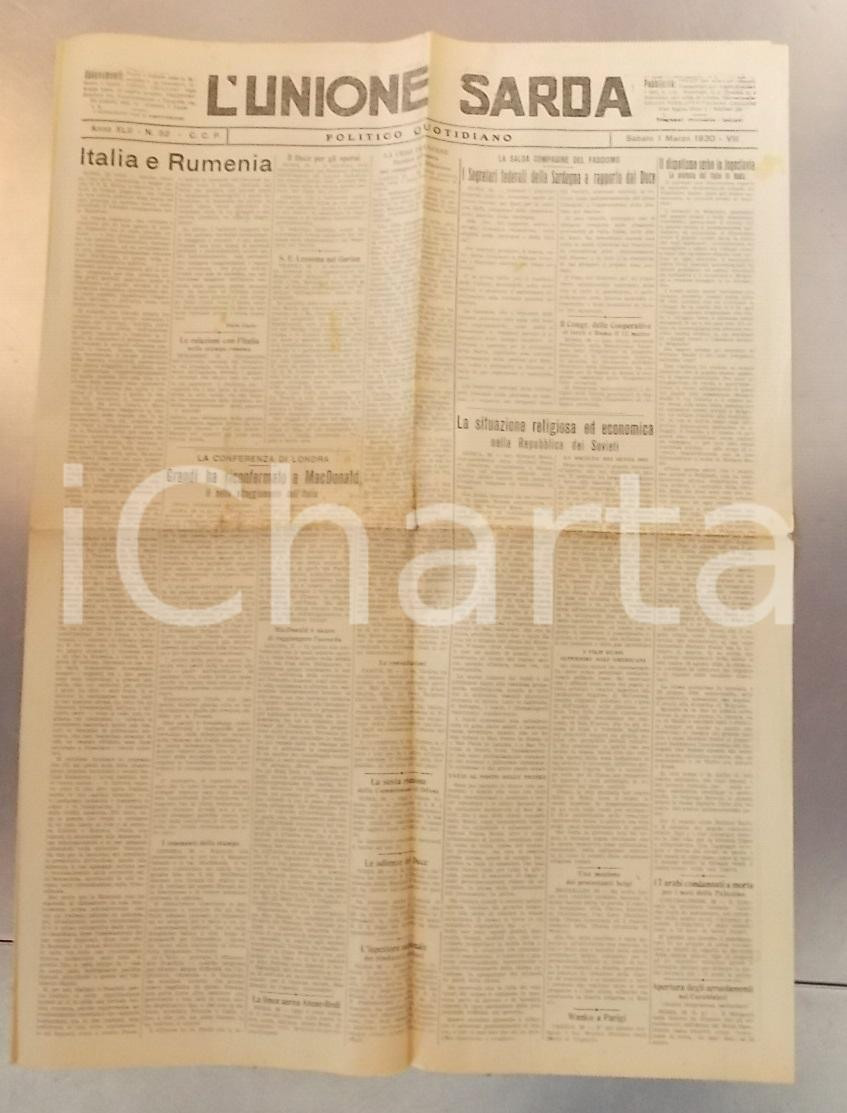 Giornale, rivista storica 1930 L UNIONE SARDA Situazione religiosa ed economica Repubblica Sovietica 1