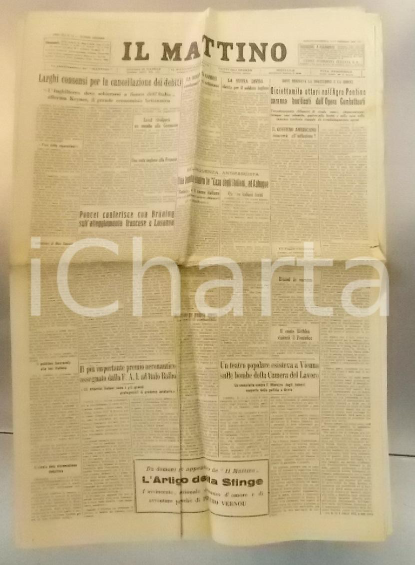 Giornale, rivista storica 1932 IL MATTINO Opera Combattenti bonifica ettari AGRO PONTINO Giornale 1