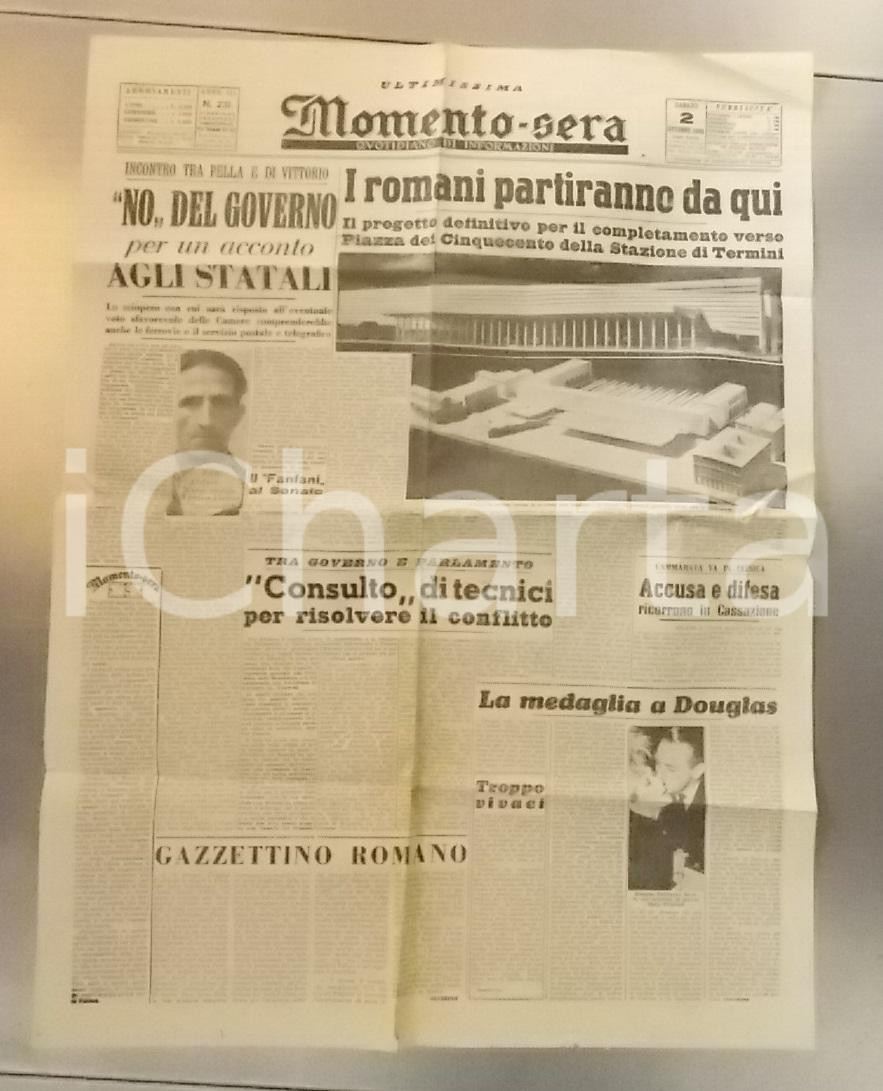 Giornale, rivista storica 1948 MOMENTO SERA Progetto definitivo completamento Stazione TERMINI Giornale 1