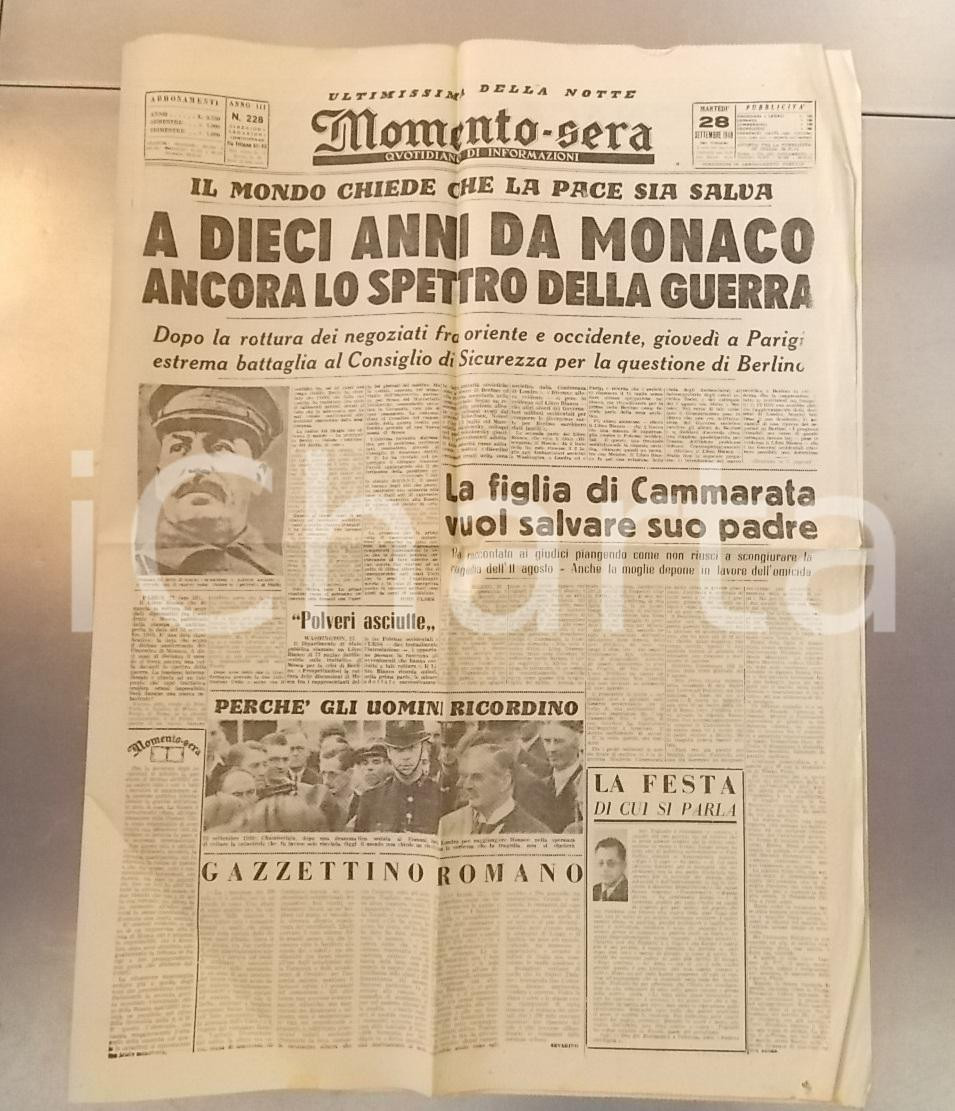 Giornale, rivista storica 1948 MOMENTO SERA Lo spettro della guerra a dieci anni da MONACO Giornale 1
