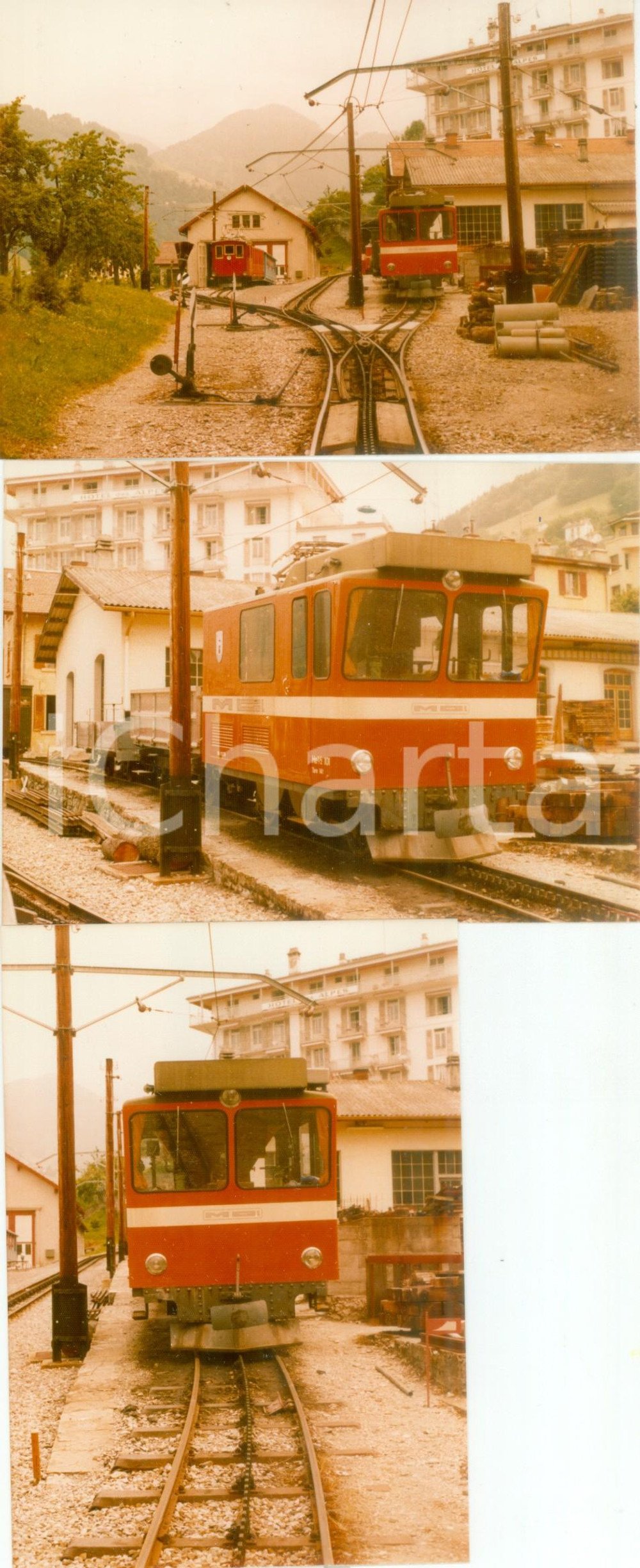 Fotografia d epoca originale 1975 ca SVIZZERA Ferrovia MONTREUX  GLION Locomotive in deposito Lotto 3 foto 1