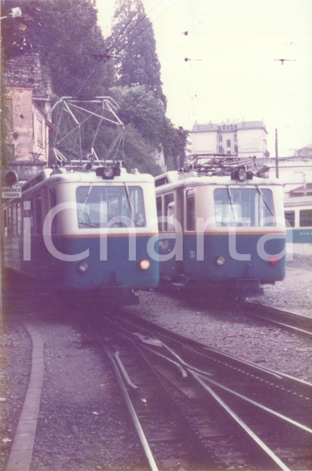 Fotografia d epoca originale 1985 ca SVIZZERA Ferrovia ROCHERS DE NAYE Locomotiva 204 Fotografia 1
