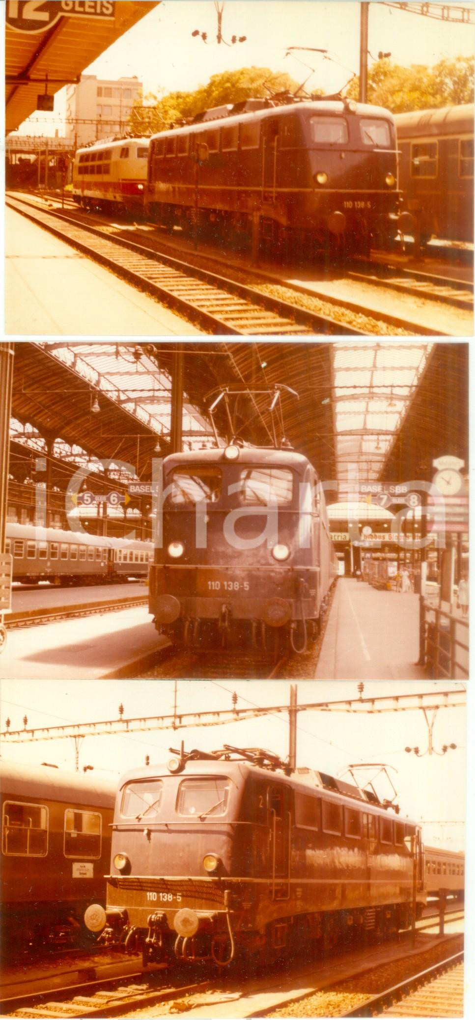 Fotografia d epoca originale 1975 ca BASEL SVIZZERA Ferrovie SBB Locomotiva 110 1385 Lotto 3 fotografie 1
